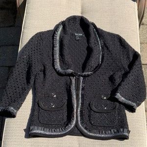 WHITE HOUSE BLACK MARKET BOUCLE BLAZER JACKET, BLACK WITH SILVER, SIZE SMALL